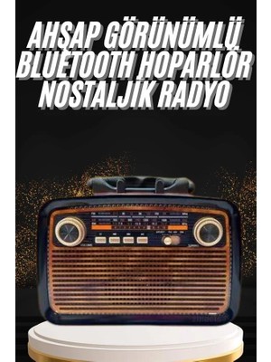 Ruhes Nostaljik Görünümlü Ahşap Radyo Tf Sd USB Girişli LED Fener Işıklı