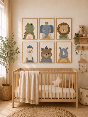 Zera Wall Mdf Tablo 6’lı Timsah, Fil, Aslan, Kaz, Ayıcık ve Gergedan Temalı Set – Bebek ve Çocuk Odası Duvar Dekorasyonu