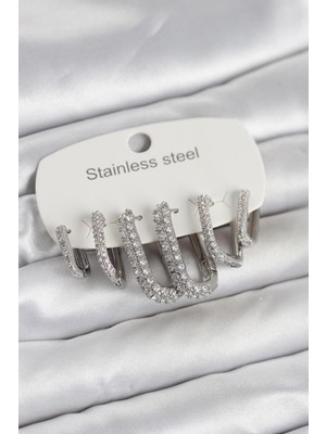 Renas Store 316L Çelik Gold Renk 6'lı Set Zirkon Taşlı Kadın Küpe
