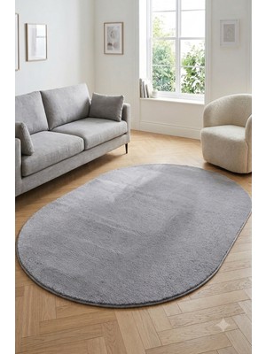 Colore Home Gri Oval Peluş Halı Oval Gri Post Halı