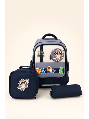 Ççs Ccs Kids Ilkokul Okul Çantası 3'lü Set Beslenme Çantası Kalemlik Ortopedik Geniş Hacim Lacivert Gri