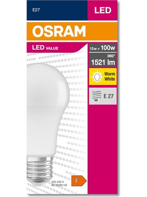 Bg Store 4052899971097 LED Cla 100, 13 W, 1521 Lümen, 2700 Kelvin, Sarı Işık E27 Duy Ampul, Boy: 12CM En: 6cm [enerji Sınıfı F]