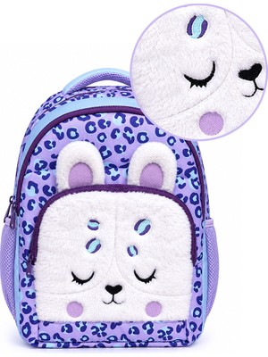 Denokids Kız Çocuk Okul Çantası Peluş Leopar Cepli 3 Bölmeli – Su Itici Kumaş