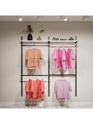 Mağaza Raf Sistemi – Butik Raf Sistemi – Giyinme Odası Askılık Sistemi 185 × 200 cm