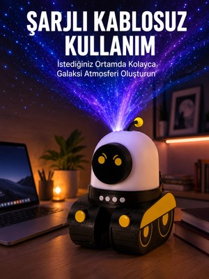 Renas Store Robot Tasarımlı Bluetooth Hoparlörlü Yıldızlı Gökyüzü Projektör Yeni Nesil