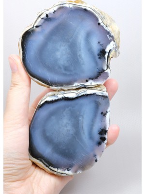 Healcrystal Büyük Merlinite Çifti (Dendiritik Opal) - Cilalanmış Eşleşen Yarım, Müze Kalitesi Numune (468G)