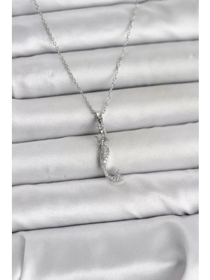 Renas Store 316L Çelik Zincir Gümüş Renk Zirkon Taşlı Deniz Kızı Model Kadın Kolye - TJ-BKO11025
