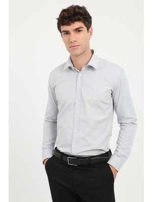 Dufy Erkek Slim Fit Uzun Kol Gri Gömlek