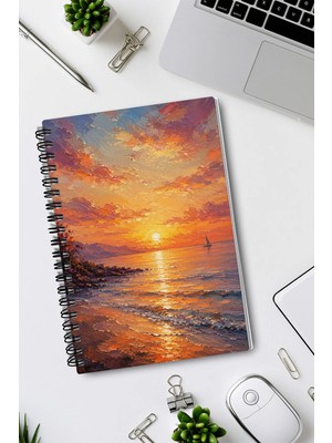 giftkonsept Gün Batımı ve Deniz Dalgası Manzaralı 50 Yaprak 100 Sayfa Sprialli Defter