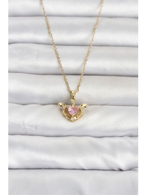 Renas Store 316L Çelik Zincir Gold Renk Kanatlı Kalp Model Kadın Kolye