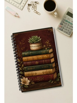 giftkonsept Klasik Kitaplar Motifli Vintage 50 Yaprak 100 Sayfa Sprialli Defter