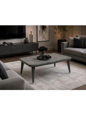 Fami Home Nora Orta Sehpa Ahşap Ayaklı Modern Salon Sehpası Aris-Antrasit