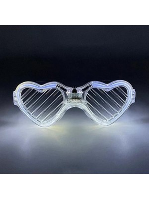 Renas Store Beyaz LED Işıklı Kalp Gözlük – 3 Modlu Parti & Glow Gözlüğü