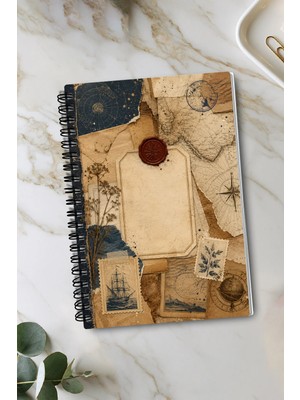 giftkonsept Nostaljik Gemi Detaylı Retro 50 Yaprak 100 Sayfa Sprialli Defter