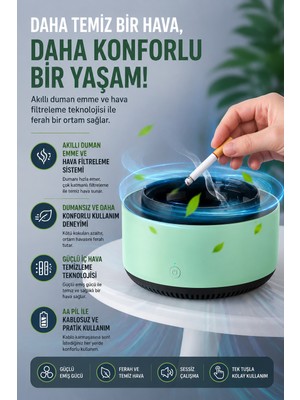 CoverZone Duman Emici Akıllı Küllük, Hava Filtreleme Sistemi, Dumansız Kullanım, Güçlü Iç Filtreleme, 2AA Pil Ile Çalışır | K118 Yeşil