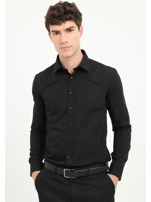 Dufy Erkek Slim Fit Uzun Kol Siyah Gömlek