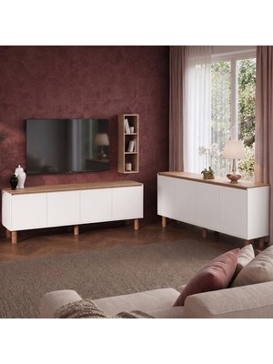 Bimossa G4410 Terra Sepet-Beyaz Duvar Raflı Tv Ünitesi ve Konsol Takımı