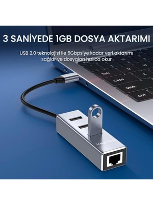 Bg Store USB 2.0 To 100MBPS Ethernet Çevirici ve 3 Portlu USB Hub Çoklayıcı
