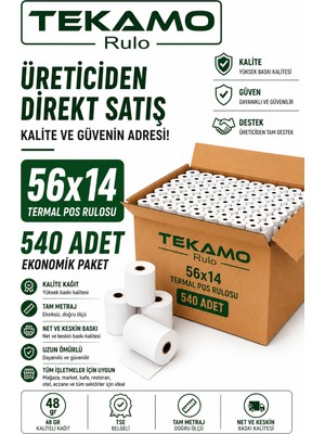 Tekamo 56X14 Yazar Kasa Pos Rulosu ( 54 Paket) 540 Adet Bir Koli