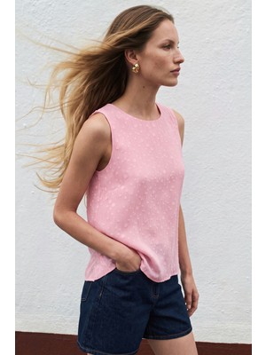 Sateen Dokulu Kolsuz Bluz - Pembe