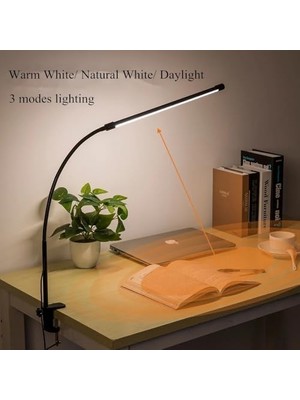 Bg Store LED Masa Lambası – 12W USB Güç Girişli, Esnek Kol, Klipsli Tasarım, 3 Renk Sıcaklığı (2800K/4200K/6000K), Kısılabilir Dimmer Anahtarlı | Siyah 555