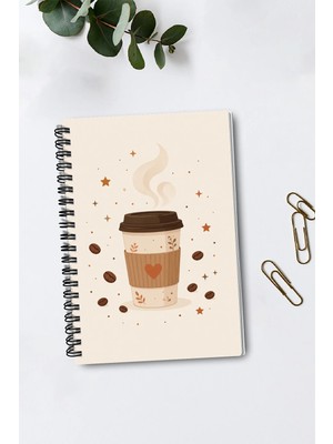 giftkonsept Kahve ve Çekirdek Motifli Tasarım 50 Yaprak 100 Sayfa Sprialli Defter