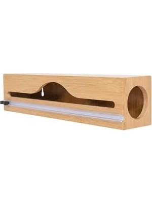 Bg Store Bambu Streç Film Kesici ve Düzenleyici - Pratik Kesicili Alüminyum Folyo ve Yağlı Kağıt Saklama Kutusu - Mutfak Çekmece Içi Düzenleyici Organizer - 33 cm Uyumlu Ahşap Streç Kutusu
