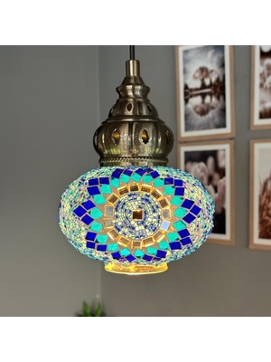 Bamyum Noura Mozaik-E Cam Tekli Avize Eskitme King Başlık Retro Sarkıt Lamba Salon Aydınlatma
