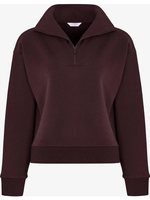 Penti Koyu Bordo Yarım Fermuarlı Şardonlu Sweatshirt
