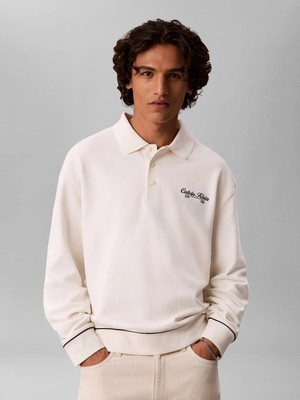 Calvin Klein Erkek Krem Calvin Klein Ls 350GSM Terry Pıpe, Yas Krem Erkek Polo