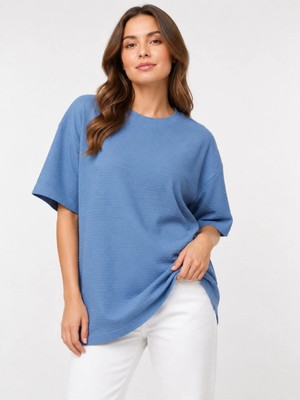 Bella Vita Butik Bellavita Botuique Oversize Dokulu Basic Tişört