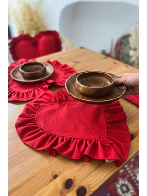 Kai Home Lovely Kalp Fırfırlı Keten Supla / Amerikan Servis 4lü