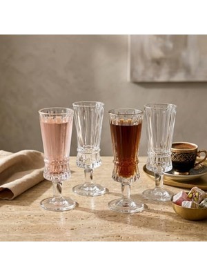 Bg Store 4'lü Boğumlu ve Çizgili Ayaklı Cam Kadeh Seti - 120 ml Türk Kahvesi Yanı Su, Şerbet ve Likör Bardağı, Lüks Sunum Kadehi