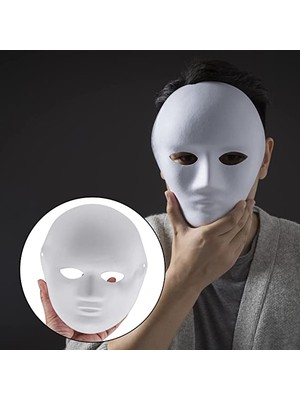 Renas Store Beyaz Renk Boyanabilir Anonim Tam Yüz Cosplay Maske 24X18 cm