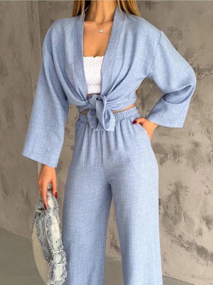 Exit Collection Kadın Keten Düz Ikili Kimono Takım