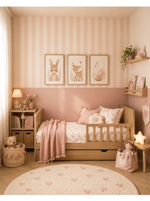 Zera Wall Mdf Tablo 3’lü Çiçekli Tavşan, Sevimli Geyik ve Taçlı Kuğu Temalı Set – Kız Bebek ve Çocuk Odası Duvar Dekorasyonu