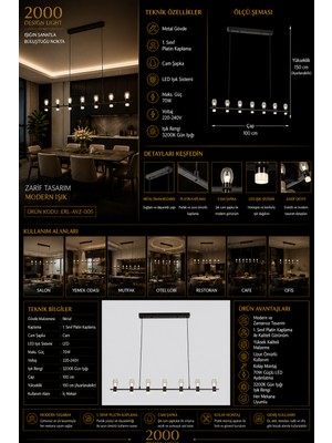 100 cm Modern Lineer LED Sarkıt Avize | 70W | 3200K Gün Işığı | Platin Kaplama