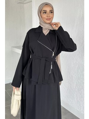 Julude Gülseli Bel Lastikli Etek Ceket Tesettür Ikili Takım P-00020938