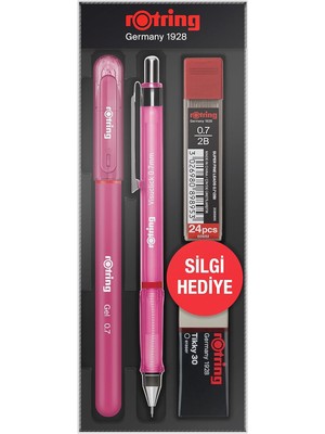 Hepta Collection Rotring Visuclick Jel Okul Seti 0,7 Mm, Mekanik Kurşun Kalem, Uç ve Silgi Seti, Pembe