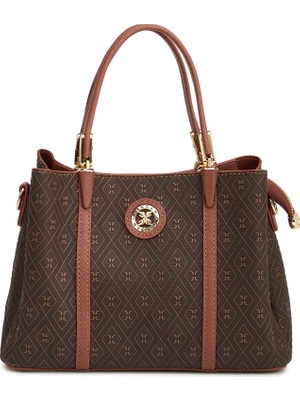 Tergan Kahverengi Print Kadın Omuz Çantası - S26Y1PR09203-R9C