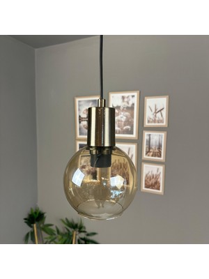 Bamyum Oria Bal Rengi Cam Tekli Avize Kalın Eskitme Fener Başlık Retro Sarkıt Lamba Salon Aydınlatma