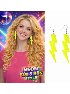 Renas Store 80’ler 9039LAR Retro Neon Sarı Şimşek Küpe 10 cm