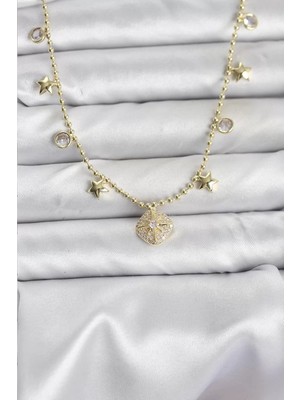Renas Store Pirinç Gold Renk Zirkon Taşlı Kutup Yıldızı Model Kadın Kolye - TJ-BKO10647