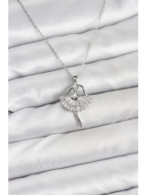 Renas Store 316L Çelik Gümüş Renk Balerin Model Kadın Kolye - TJ-BKO10811