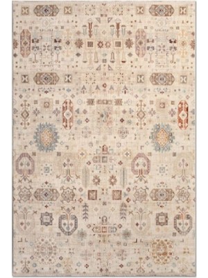 Halımax Crea Panama PN01K Vintage Krem Etnik Desenli Dekoratif Modern Salon Oturma Odası Halısı