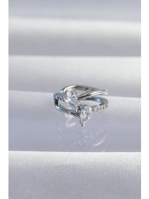 Renas Store Pirinç Gümüş Renk Zirkon Taşlı Damla Earcuff Küpe - TJ-BKP9334