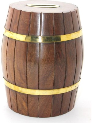 Renas Store Pirinç Ahşap Fıçı Kumbara 15 cm WB538