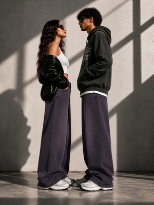 St.Poll Mor Eskitme Yıkama Unisex Baggy Jean Pantolon