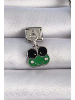Renas Store 316L Çelik Gümüş Renk Sallantılı Yeşil Kurbağa Figür Nomination Charm - TJ-BC1071