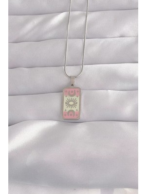 Renas Store 316L Çelik Gümüş Renk Pembe Mineli Ay Figür Tarot Kolye - TJ-BKO9045